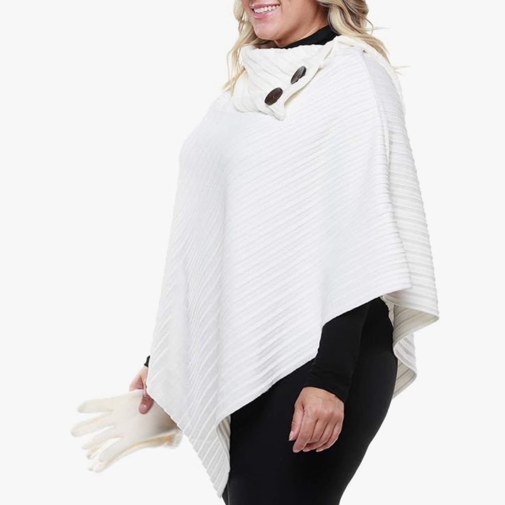 WOMEN’S SHAWL PLEATED FLEECE PONCHO ONE SIZE WINTER WHITE WILL FIT MOST SIZES - Picture 11 of 12